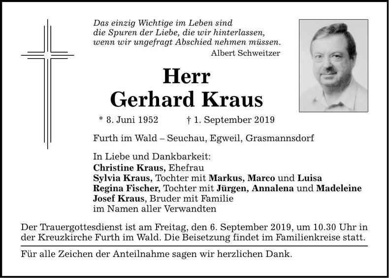 Traueranzeige Gerhard Kraus