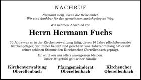 Traueranzeige Hermann Fuchs
