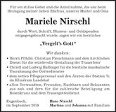 Traueranzeige Mariele Nirschl