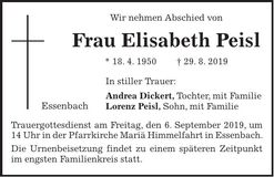 Traueranzeige Elisabeth Peisl