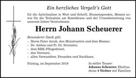 Traueranzeige Johann Scheuerer