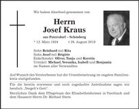 Traueranzeige Josef Kraus