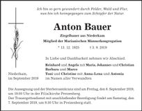 Traueranzeige Anton Bauer