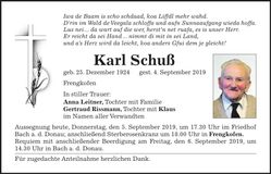 Traueranzeige Karl Schuß