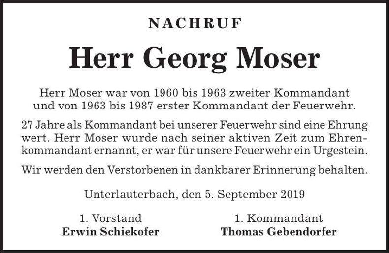 Traueranzeige Georg Moser