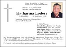 Traueranzeige Katharina Loders