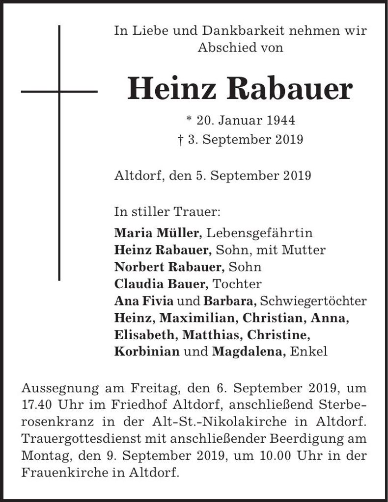 Traueranzeige Heinz Rabauer