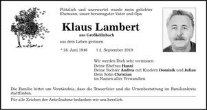 Traueranzeige Klaus Lambert