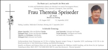 Traueranzeige Theresia Speiseder