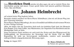 Traueranzeige Johann Helmbrecht Dr.