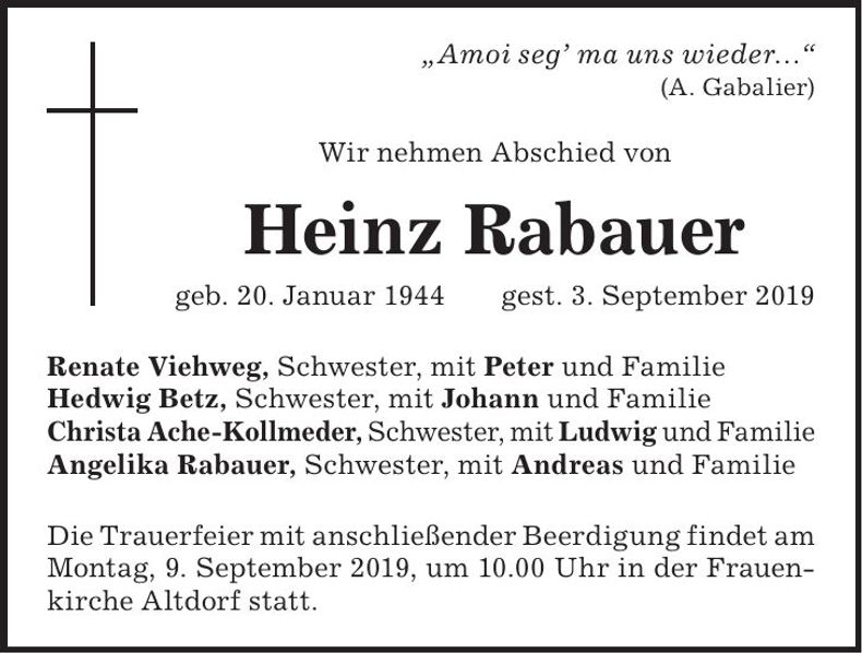 Traueranzeige Heinz Rabauer