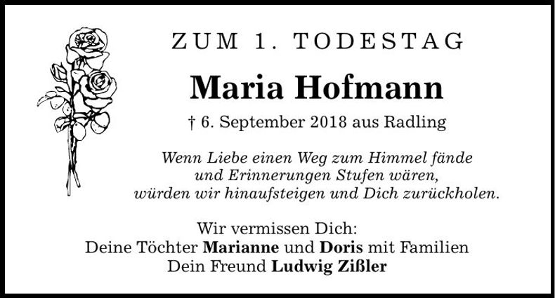 Traueranzeige Maria Hofmann