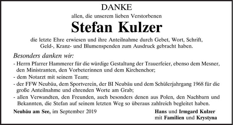 Traueranzeige Stefan Kulzer