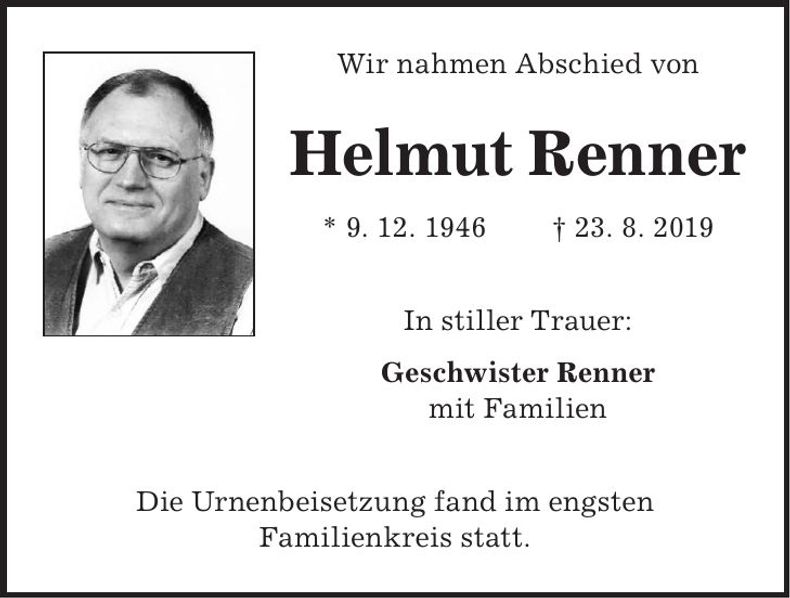 Traueranzeige Helmut Renner