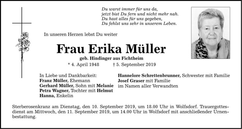 Traueranzeige Erika Müller