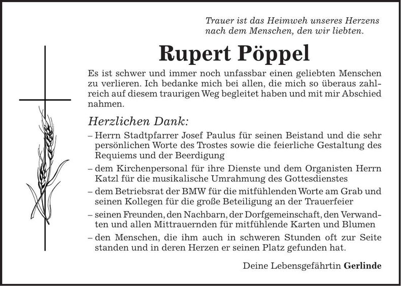 Traueranzeige Rupert Pöppel