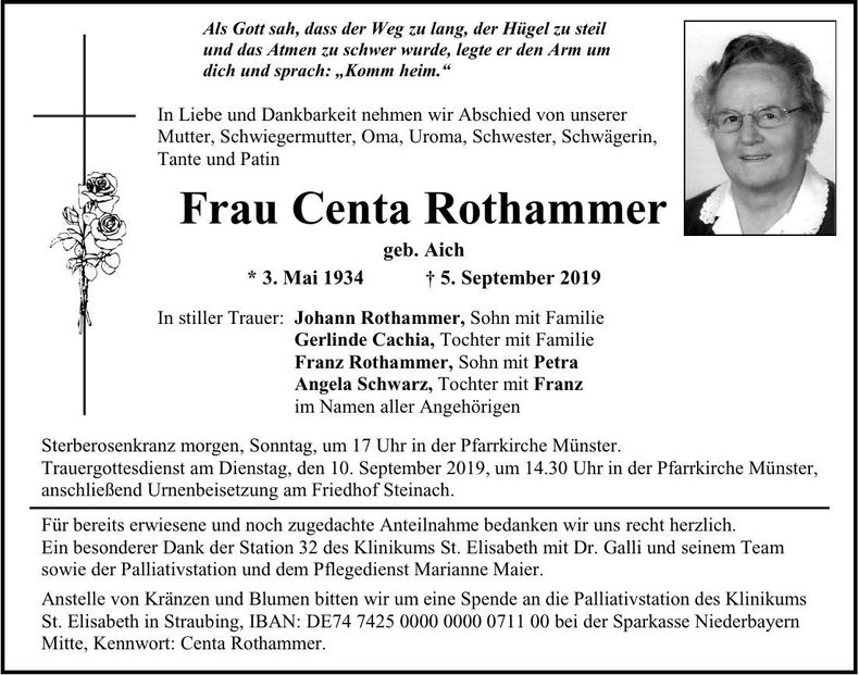 Traueranzeige Centa Rothammer
