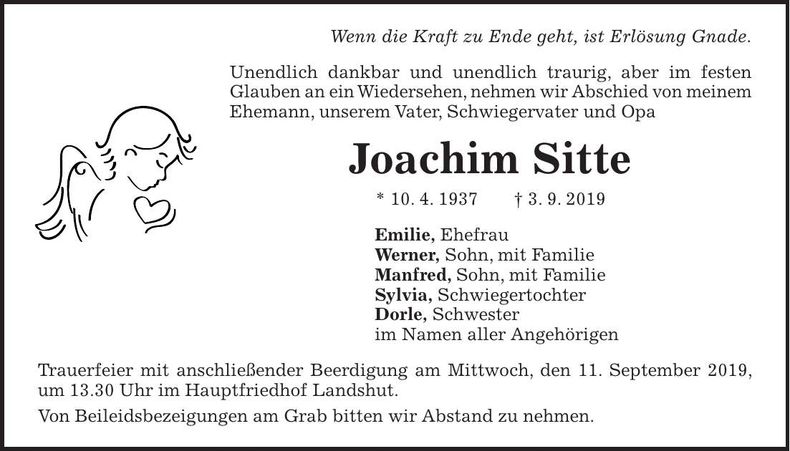 Traueranzeige Joachim Sitte
