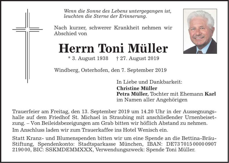 Traueranzeige Toni Müller