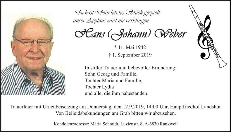 Traueranzeige Hans Weber