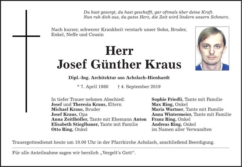 Traueranzeige Günther Kraus
