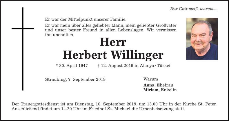 Traueranzeige Herbert Willinger