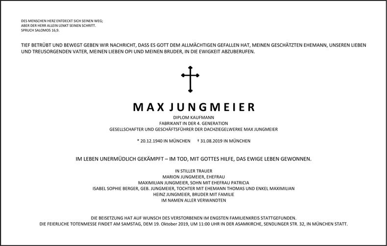Traueranzeige Max Jungmeier