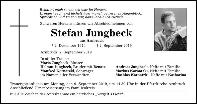 Traueranzeige Stefan Jungbeck