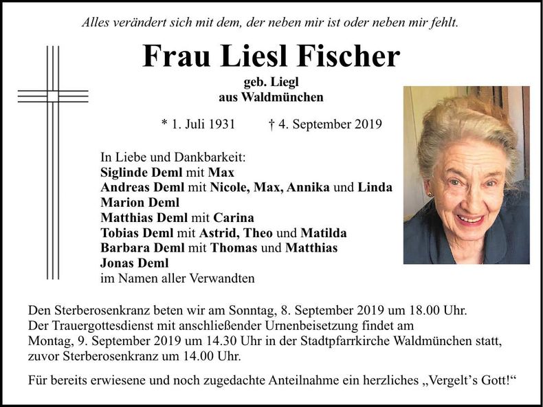Traueranzeige Liesl Fischer