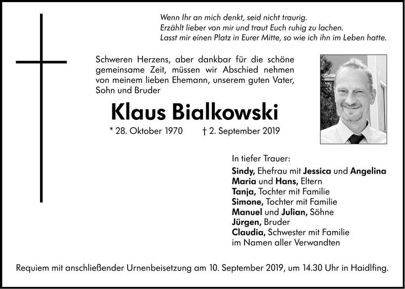 Traueranzeige Klaus Bialkowski