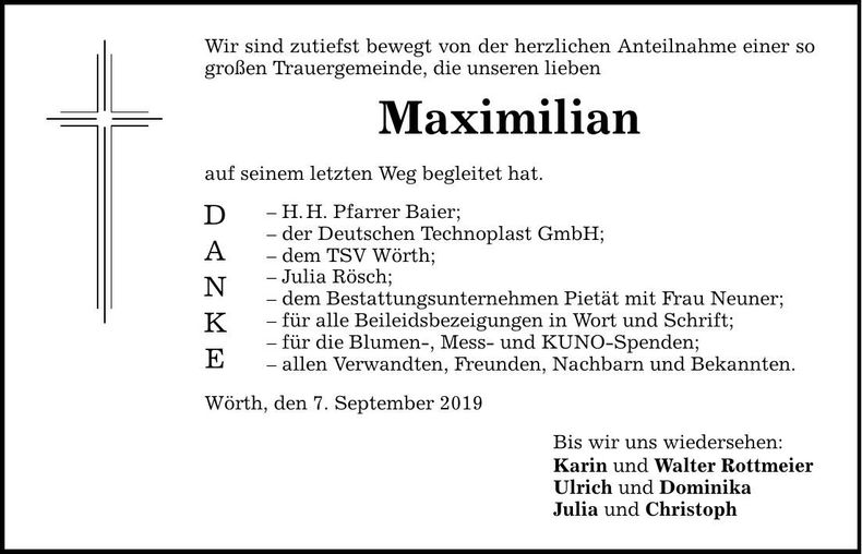 Traueranzeige Maximilian Rottmeier