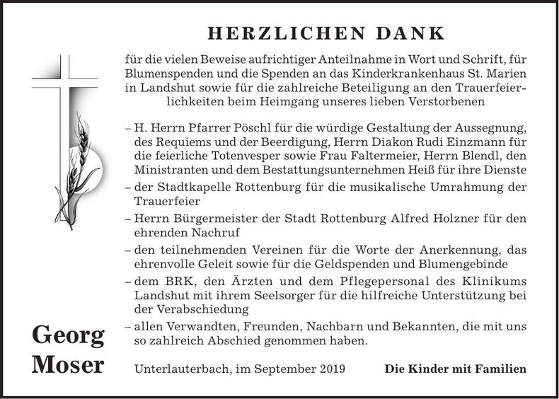 Traueranzeige Georg Moser