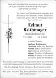 Traueranzeige Helmut Reithmayer