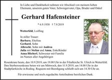 Traueranzeige Gerhard Hafensteiner