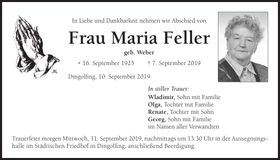 Traueranzeige Maria Feller