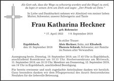 Traueranzeige Franziska Heckner