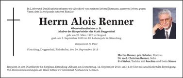 Traueranzeige Alois Renner