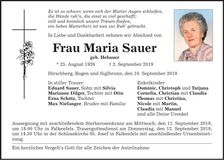 Traueranzeige Maria Sauer