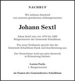 Traueranzeige Johann Sextl