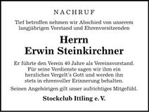 Traueranzeige Erwin Steinkirchner