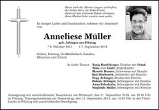 Traueranzeige Anneliese Müller