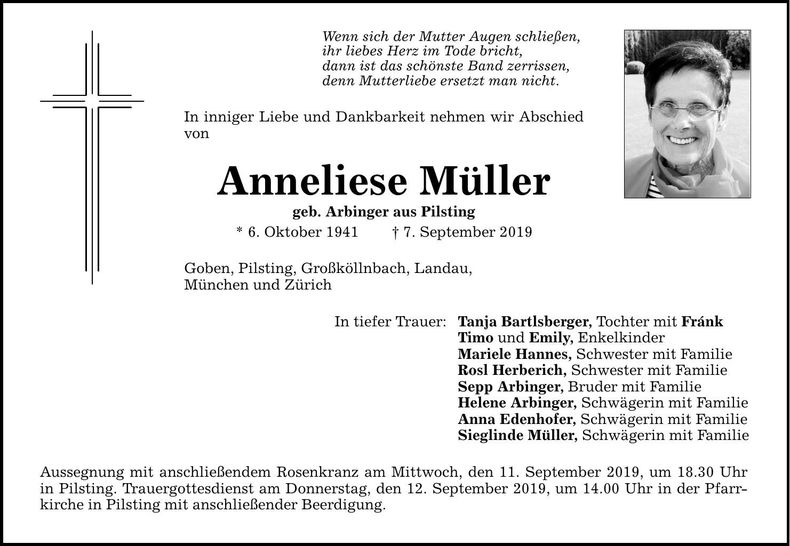Traueranzeige Anneliese Müller