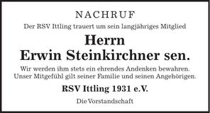 Traueranzeige Erwin Steinkirchner