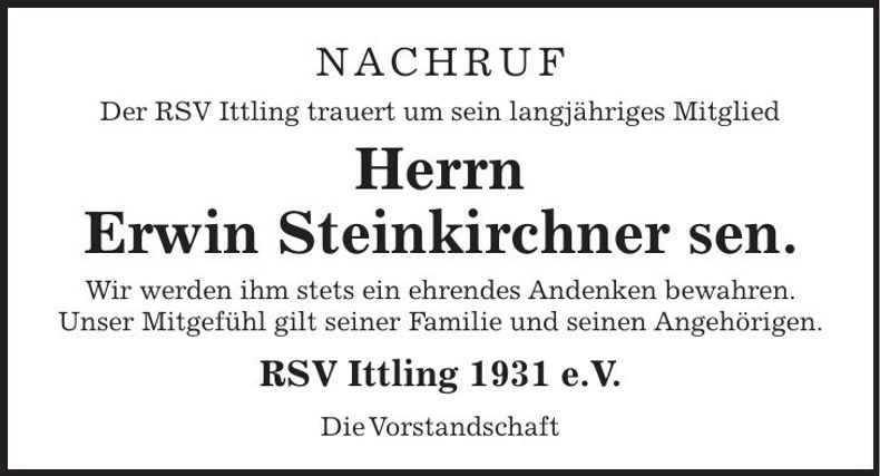 Traueranzeige Erwin Steinkirchner