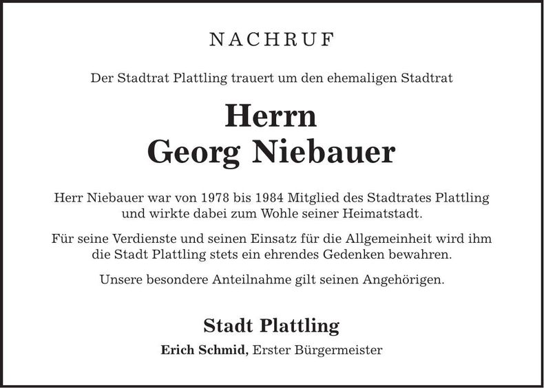Traueranzeige Georg Niebauer