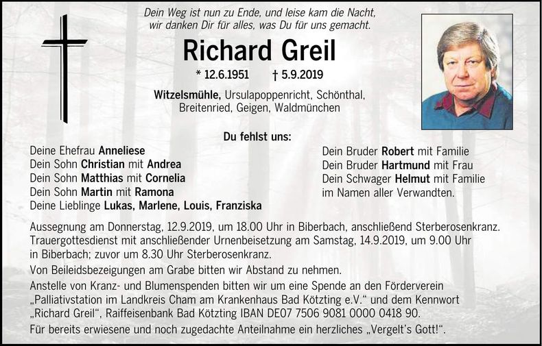 Traueranzeige Richard Greil