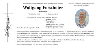 Traueranzeige Wolfgang Forsthofer