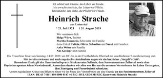 Traueranzeige Heinrich Strache