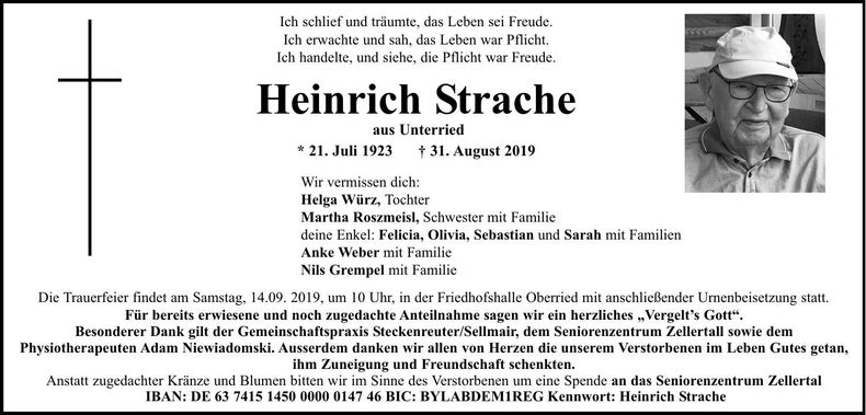 Traueranzeige Heinrich Strache