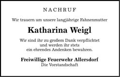 Traueranzeige Katharina Weigl